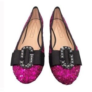 Marc Jacobs Sequins Interlock Bow Leather Ballet Flats Formal Chic EU38 US8 NEW
